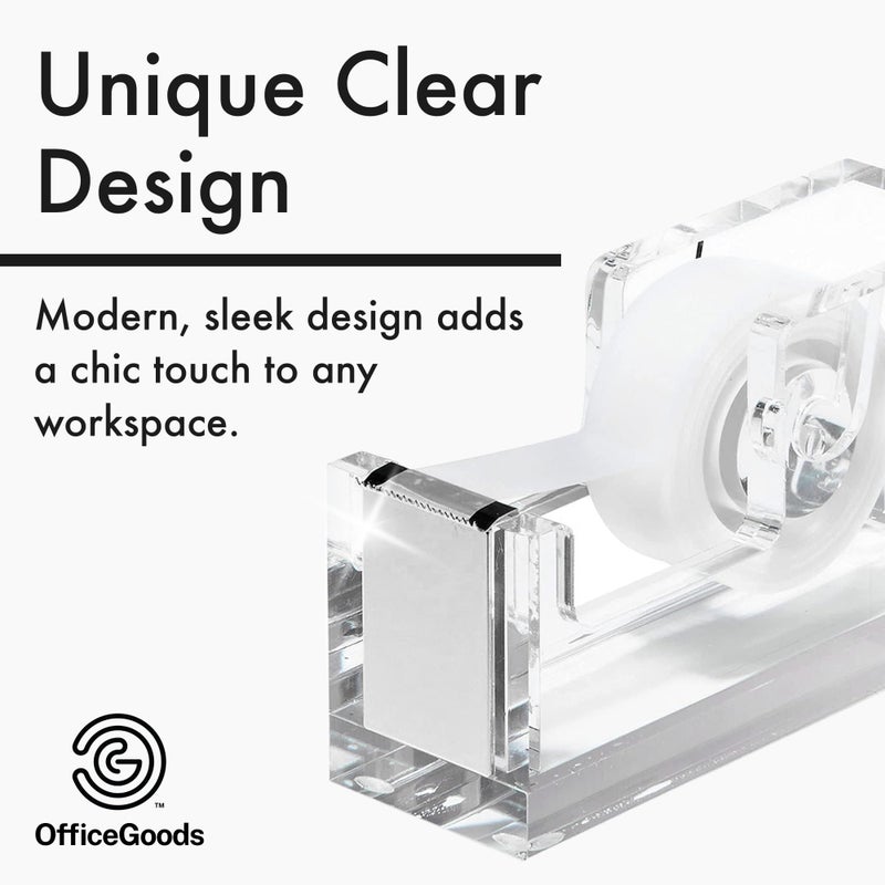 OfficeGoods Acrylic Tape Dispenser â€“ Modern Desk Organizer for Office Supplies â€“ Heavy Duty Refillable Tape Holder for Home and School Crafting â€“ Stylish Desktop Accessory for Gift Wrapping, Silver - Image 2